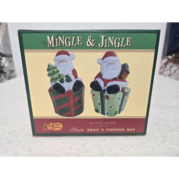 Cracker Barrel Mingle & Jingle Santa Salt & Pepper Shaker Set in Original Box - Picture 8 of 14